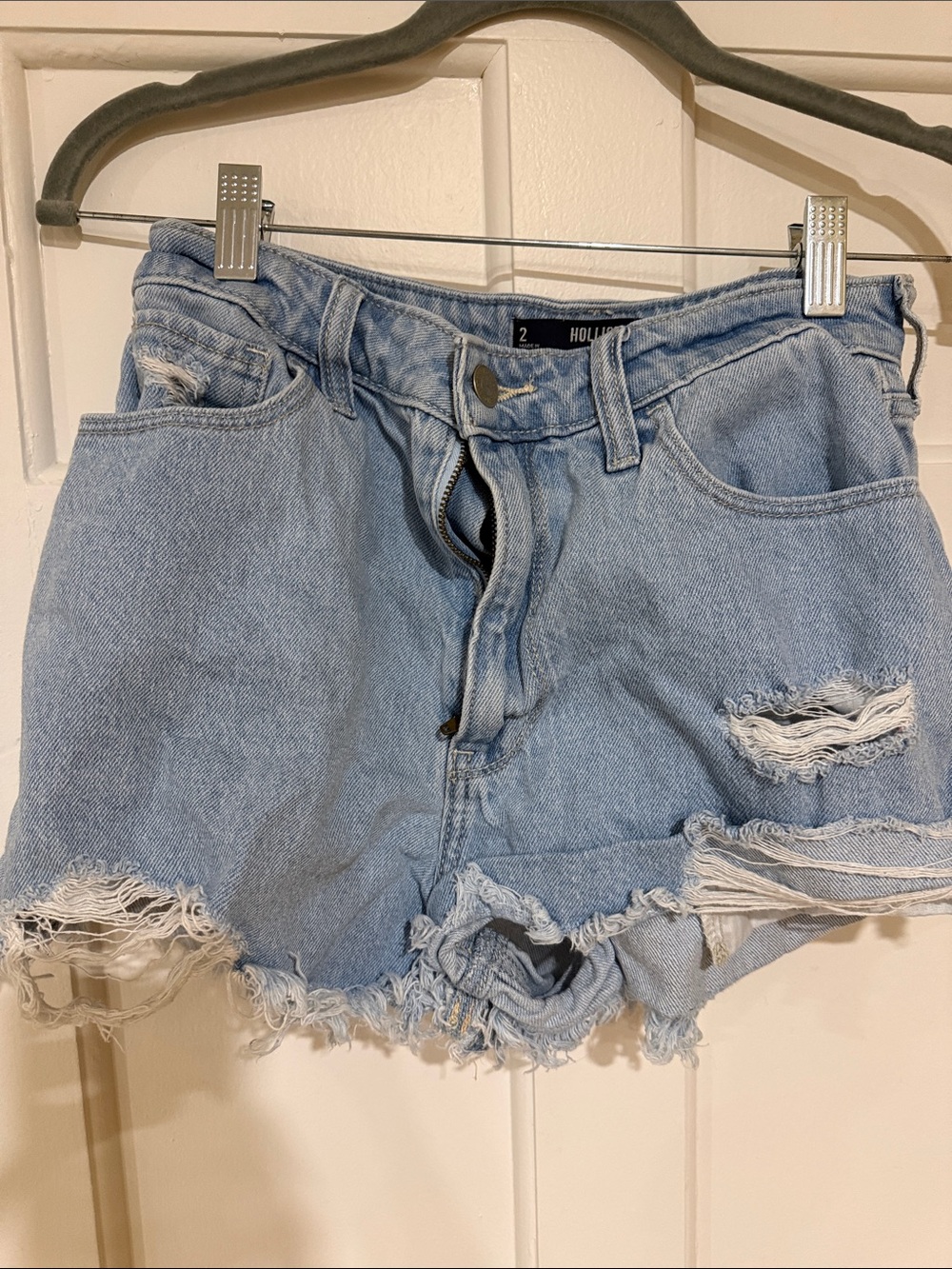 Hollister Light Wash Distressed Denim Cutoff Shorts